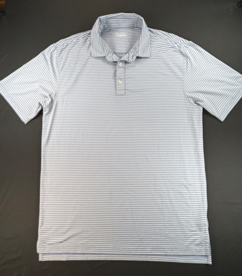 Straight Down Blue/White Striped Short Sleeve Polo Shirt (Men's XL)